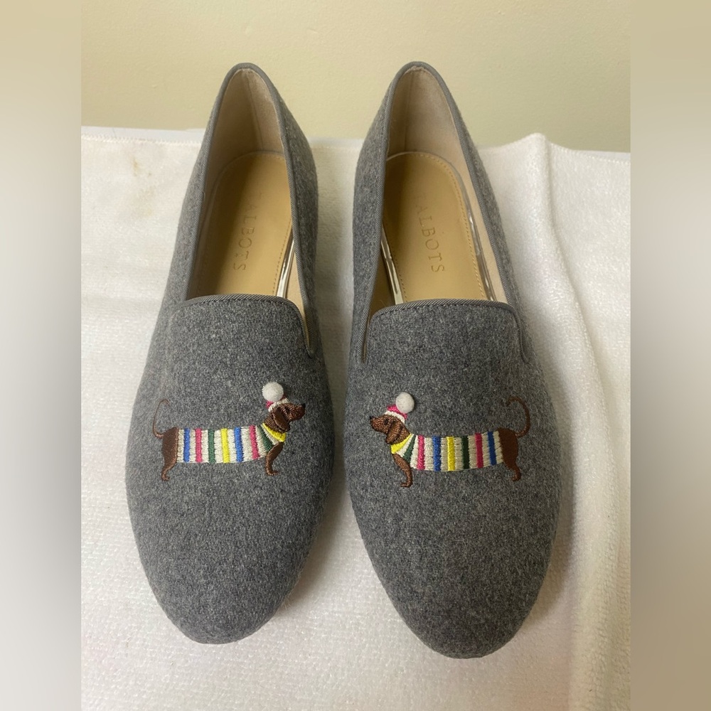 Talbots Gray Dachshund Embroidered Flats Loafers 7.5M